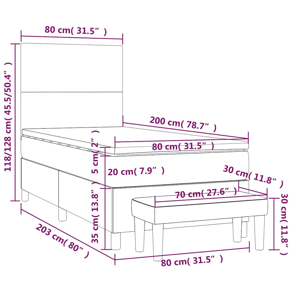 vidaXL Κρεβάτι Boxspring με Στρώμα Σκούρο Πράσινο 80x200 εκ. Βελούδινο