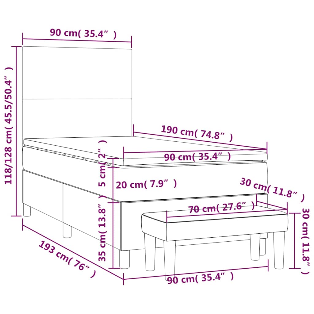 vidaXL Κρεβάτι Boxspring με Στρώμα Σκούρο Μπλε 90x190 εκ. Βελούδινο