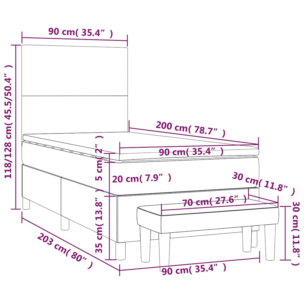 vidaXL Κρεβάτι Boxspring με Στρώμα Σκούρο Μπλε 90x200 εκ. Βελούδινο