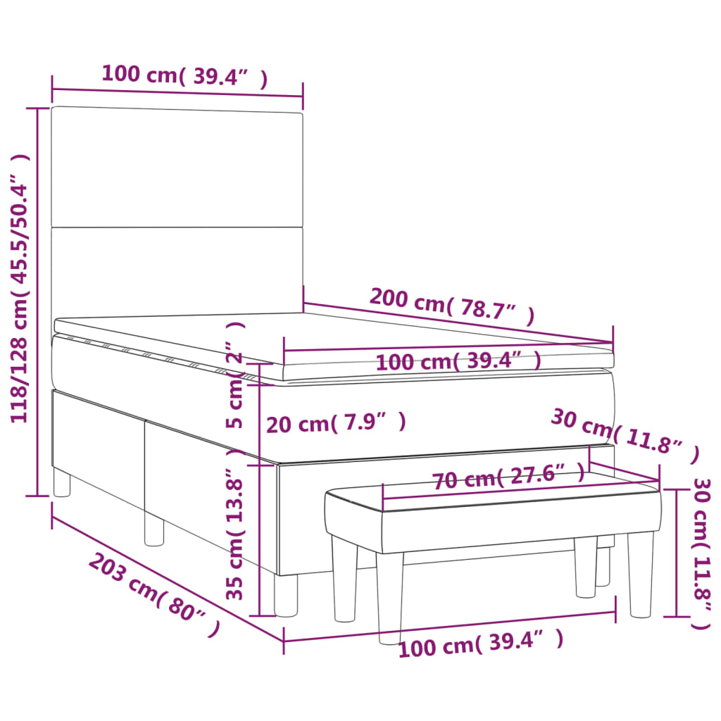 vidaXL Κρεβάτι Boxspring με Στρώμα Ανοιχτό Γκρι 100x200 εκ. Βελούδινο