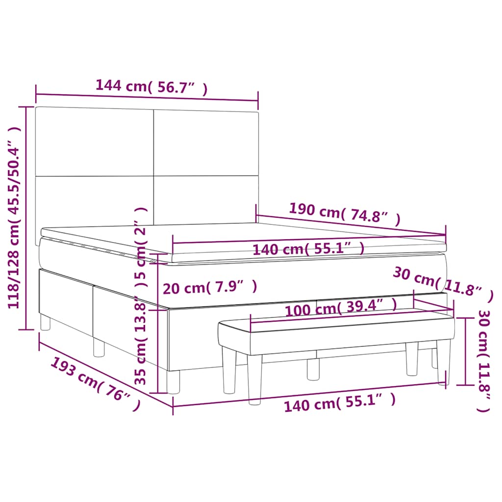 vidaXL Κρεβάτι Boxspring με Στρώμα Σκούρο Μπλε 140x190 εκ. Βελούδινο