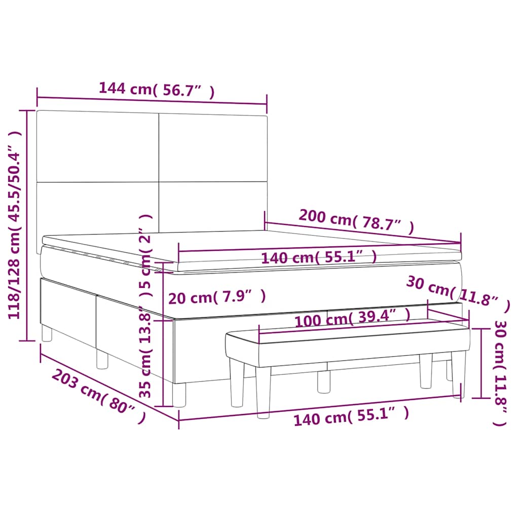vidaXL Κρεβάτι Boxspring με Στρώμα Σκούρο Πράσινο 140x200εκ. Βελούδινο