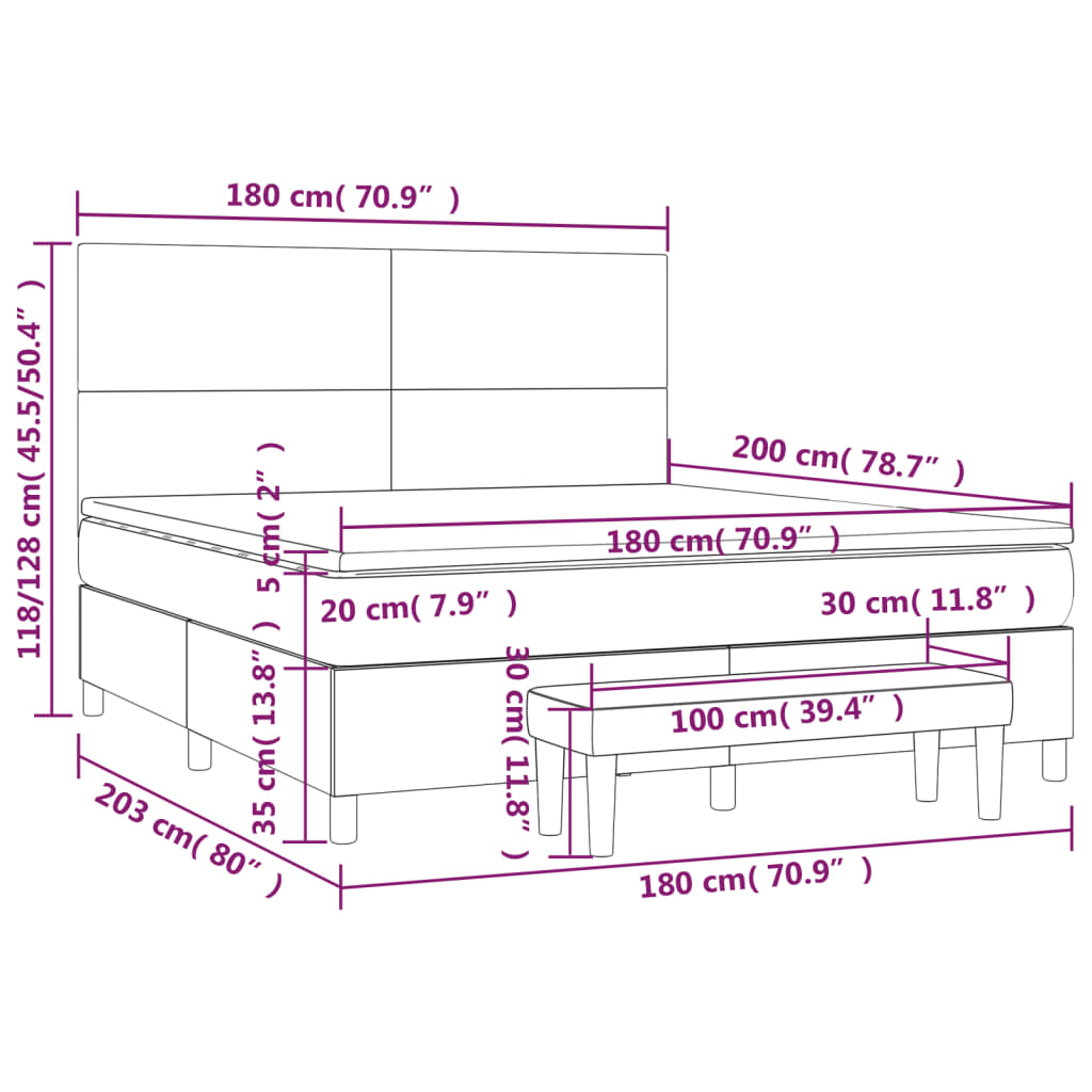 vidaXL Κρεβάτι Boxspring με Στρώμα Σκούρο Γκρι 180x200 εκ. Βελούδινο