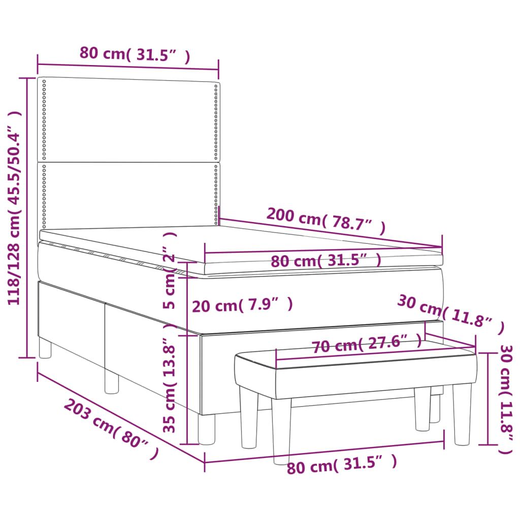 vidaXL Κρεβάτι Boxspring με Στρώμα Σκούρο Μπλε 80 x 200 εκ. Βελούδινο