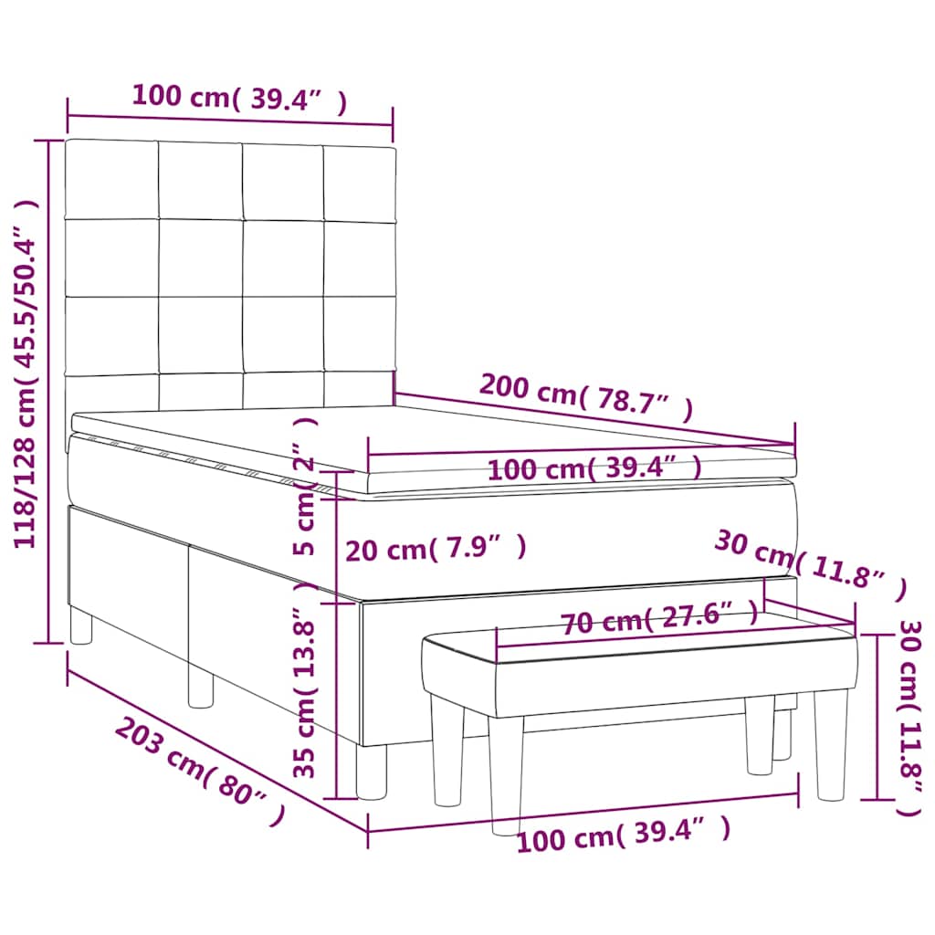 vidaXL Κρεβάτι Boxspring με Στρώμα Σκούρο Μπλε 100x200 εκ. Βελούδινο
