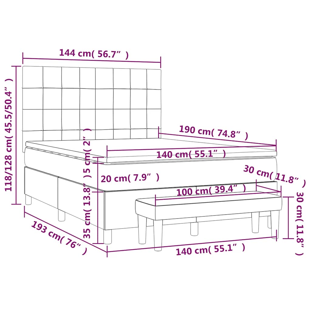 vidaXL Κρεβάτι Boxspring με Στρώμα Σκούρο Πράσινο 140x190εκ. Βελούδινο