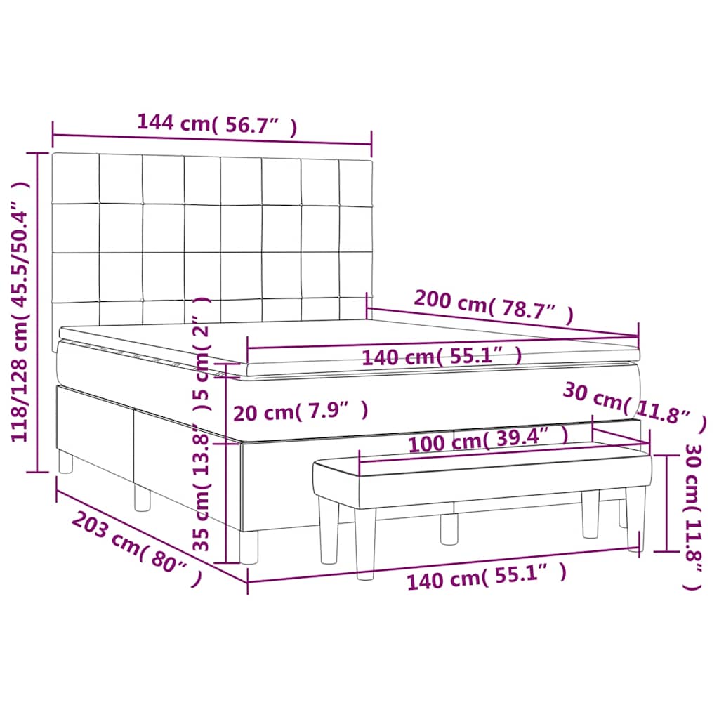vidaXL Κρεβάτι Boxspring με Στρώμα Σκούρο Μπλε 140x200 εκ. Βελούδινο