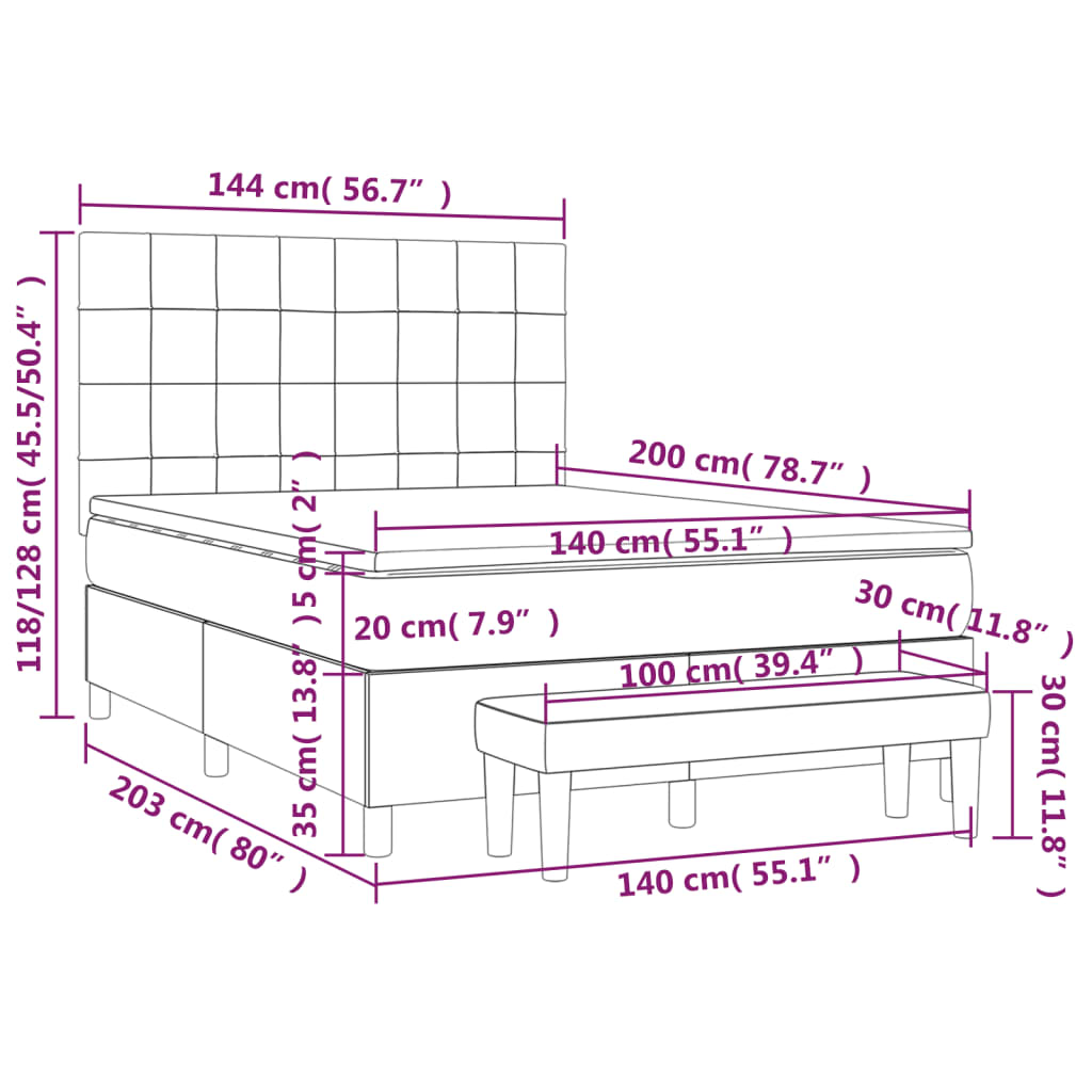 vidaXL Κρεβάτι Boxspring με Στρώμα Ροζ 140x200 εκ. Βελούδινο