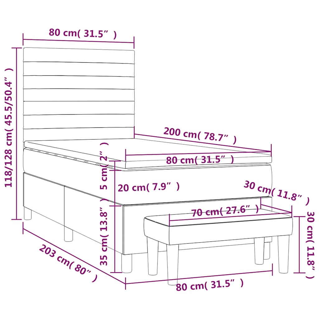 vidaXL Κρεβάτι Boxspring με Στρώμα Σκούρο Πράσινο 80x200 εκ. Βελούδινο