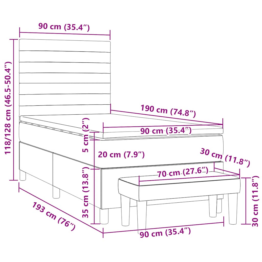 vidaXL Κρεβάτι Boxspring με Στρώμα Σκούρο Πράσινο 90x190 εκ. Βελούδινο