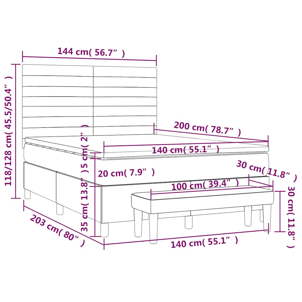 vidaXL Κρεβάτι Boxspring με Στρώμα Σκούρο Μπλε 140x200 εκ. Βελούδινο