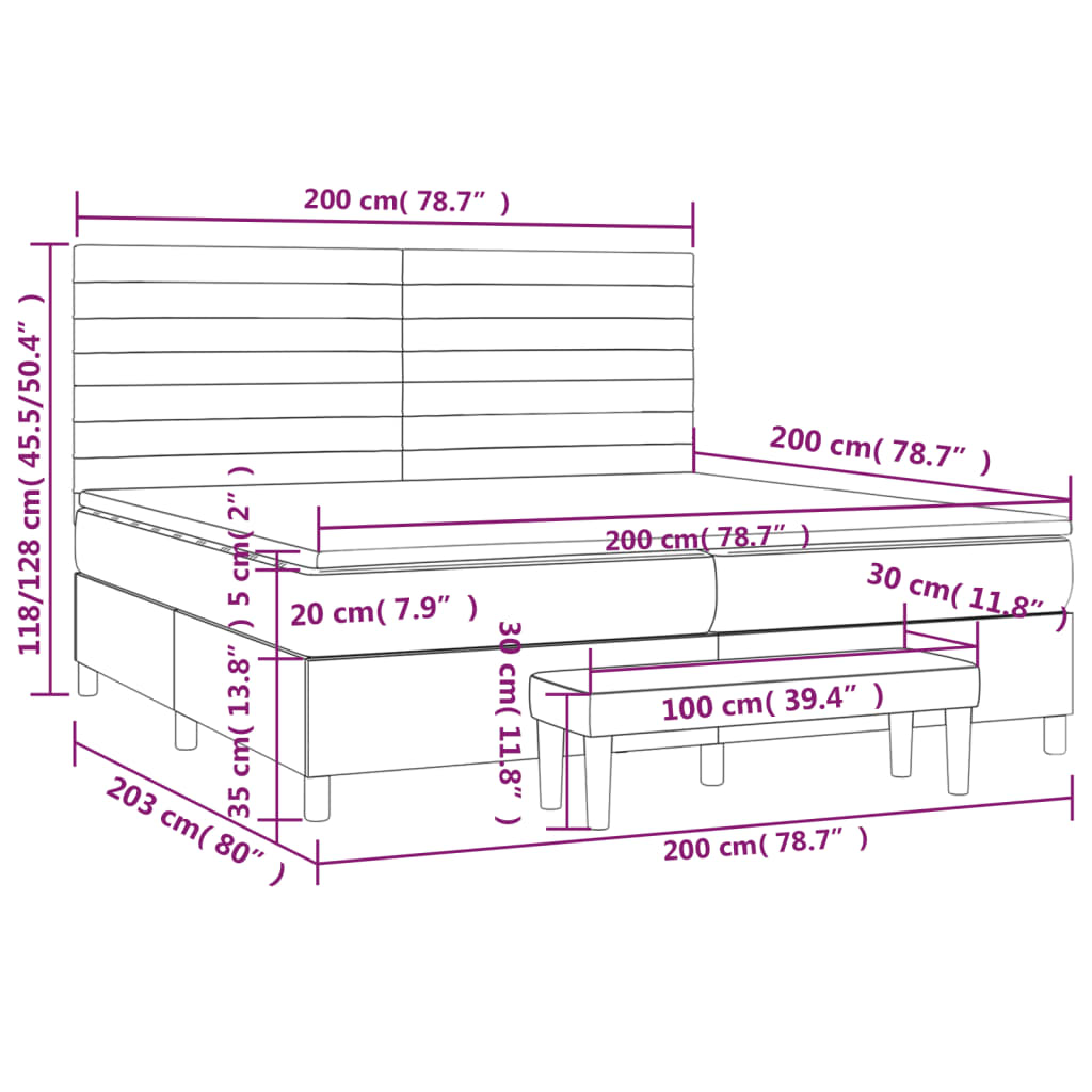 vidaXL Κρεβάτι Boxspring με Στρώμα Ανοιχτό Γκρι 200x200 εκ. Βελούδινο