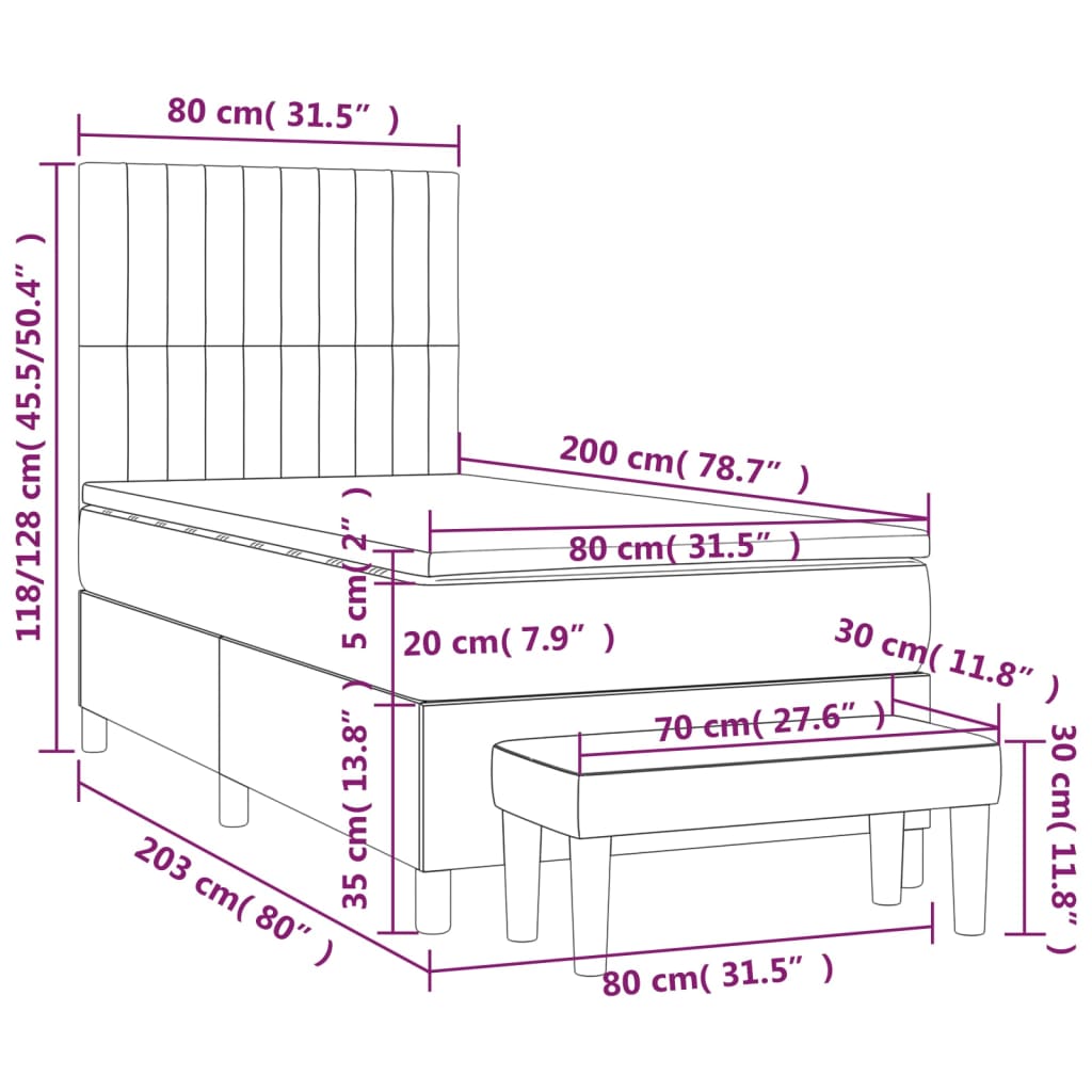vidaXL Κρεβάτι Boxspring με Στρώμα Μαύρο 80 x 200 εκ. Βελούδινο