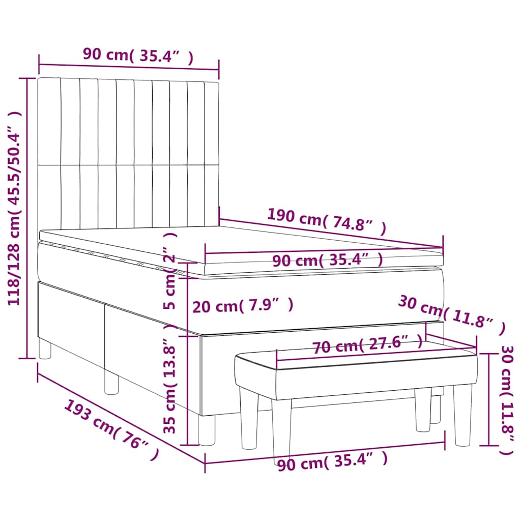 vidaXL Κρεβάτι Boxspring με Στρώμα Σκούρο Πράσινο 90x190 εκ. Βελούδινο