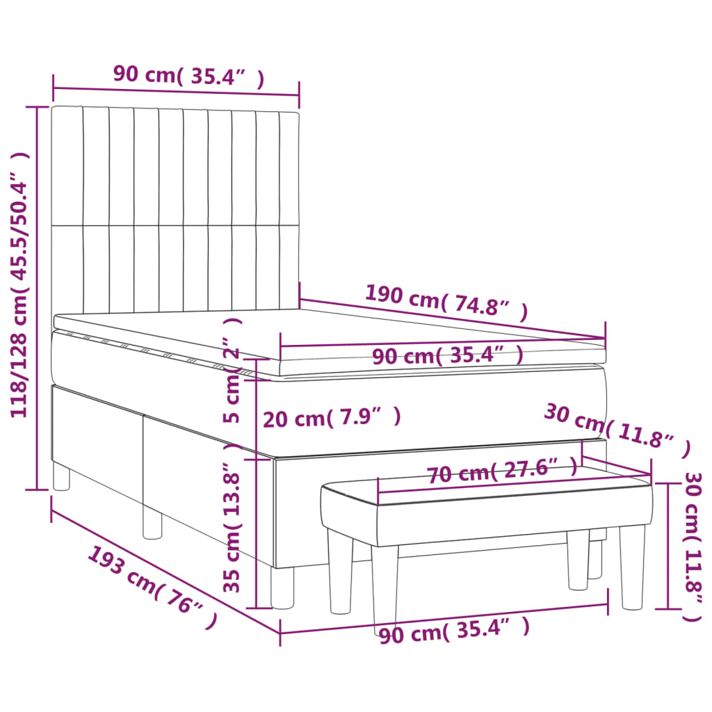 vidaXL Κρεβάτι Boxspring με Στρώμα Ροζ 90x190 εκ. Βελούδινο