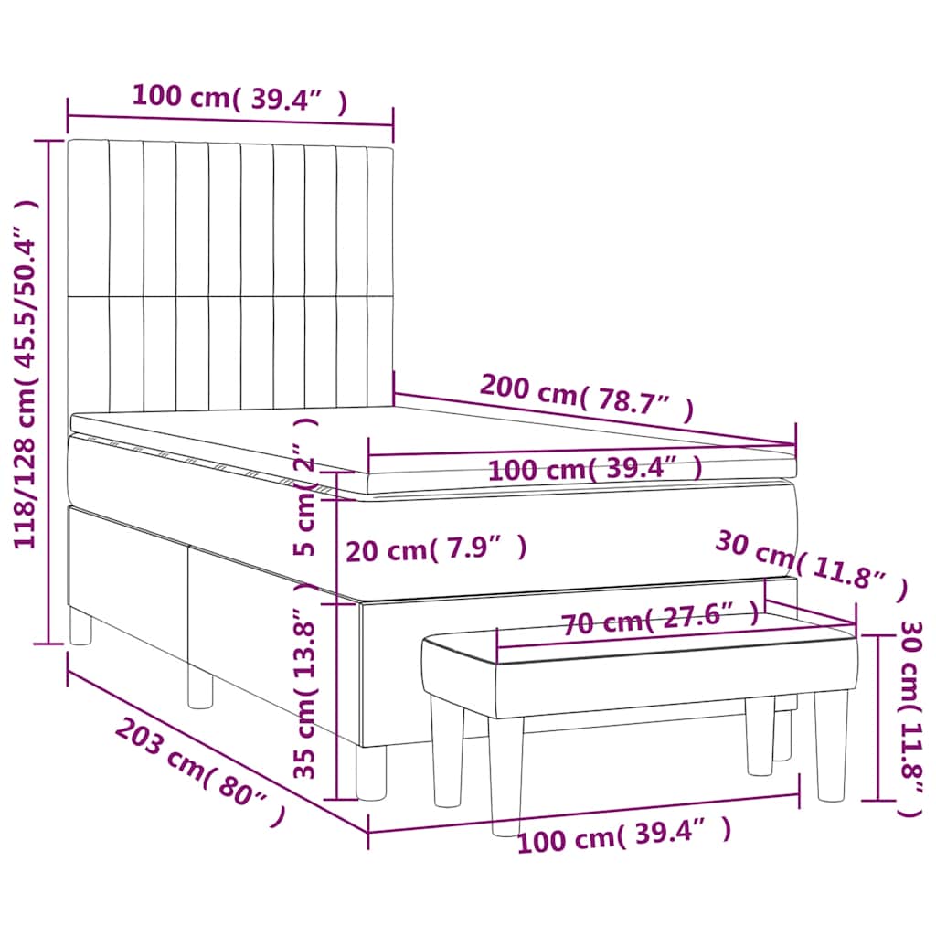 vidaXL Κρεβάτι Boxspring με Στρώμα Σκούρο Πράσινο 100x200εκ. Βελούδινο