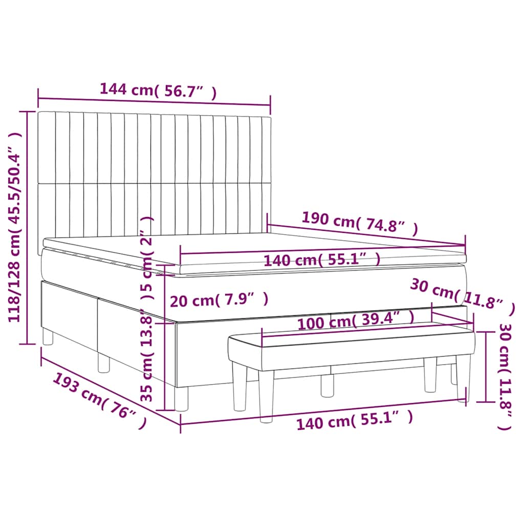 vidaXL Κρεβάτι Boxspring με Στρώμα Σκούρο Μπλε 140x190 εκ. Βελούδινο