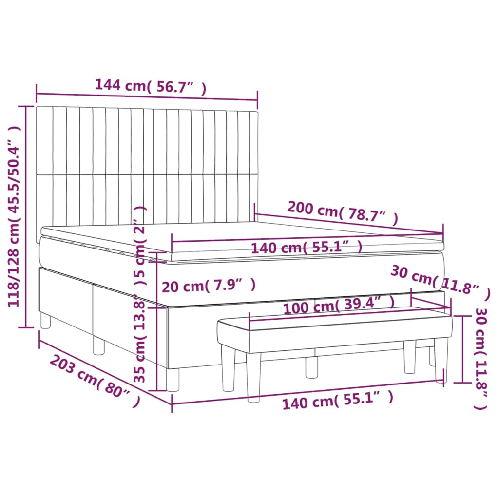 vidaXL Κρεβάτι Boxspring με Στρώμα Ροζ 140x200 εκ. Βελούδινο