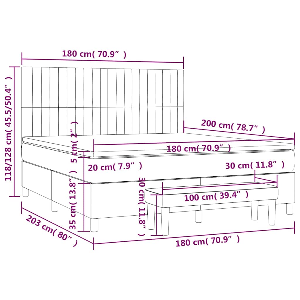 vidaXL Κρεβάτι Boxspring με Στρώμα Σκούρο Πράσινο 180x200εκ. Βελούδινο