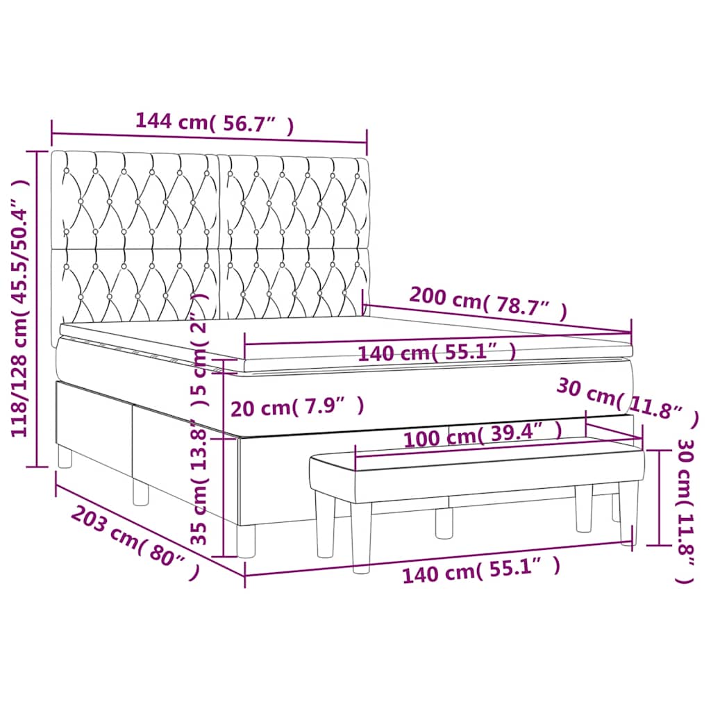 vidaXL Κρεβάτι Boxspring με Στρώμα Σκούρο Μπλε 140x200 εκ. Βελούδινο