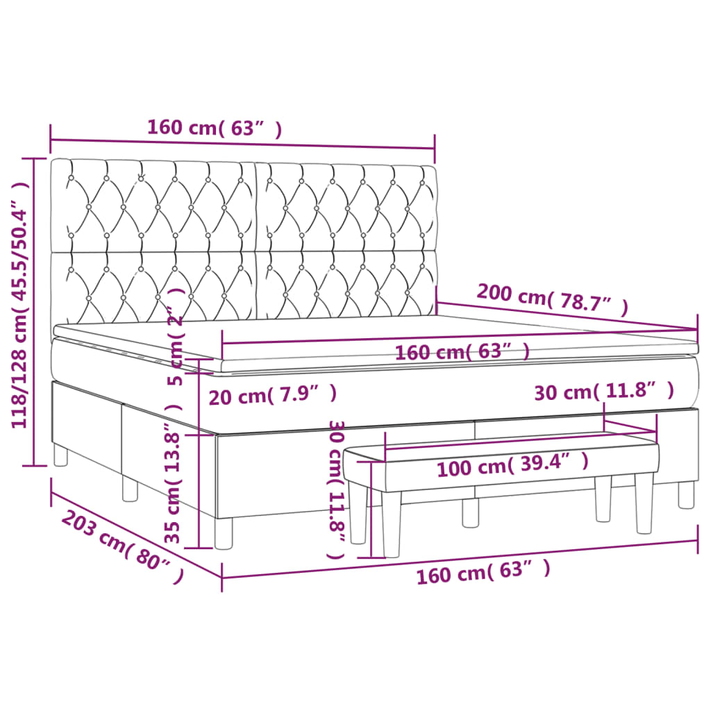 vidaXL Κρεβάτι Boxspring με Στρώμα Σκούρο Γκρι 160x200 εκ. Βελούδινο