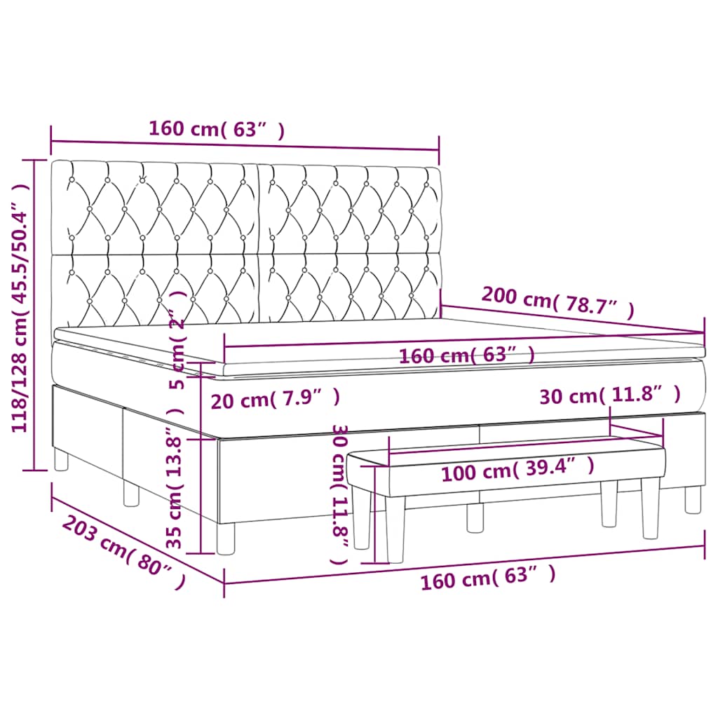 vidaXL Κρεβάτι Boxspring με Στρώμα Σκούρο Πράσινο 160x200εκ. Βελούδινο