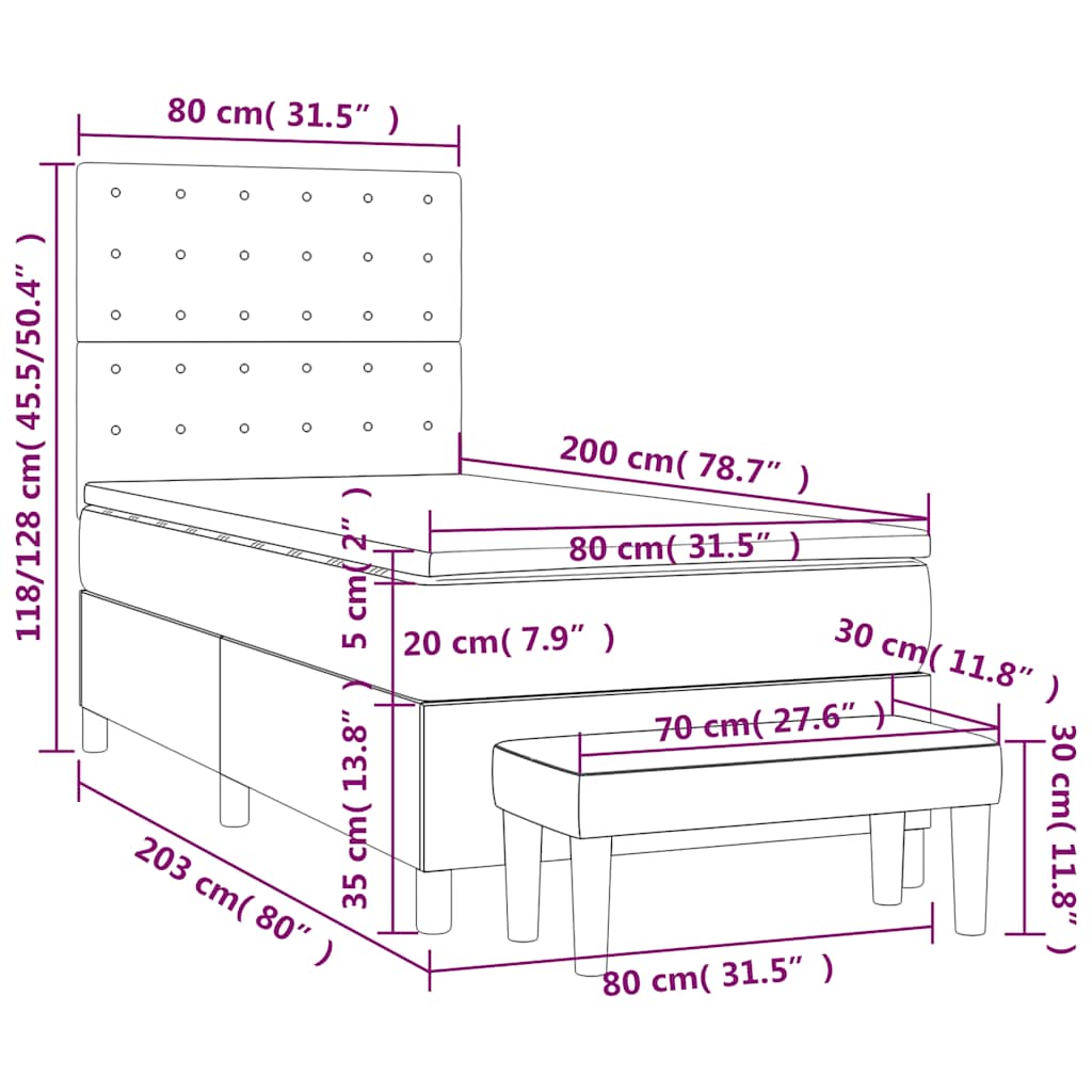 vidaXL Κρεβάτι Boxspring με Στρώμα Σκούρο Μπλε 80 x 200 εκ. Βελούδινο