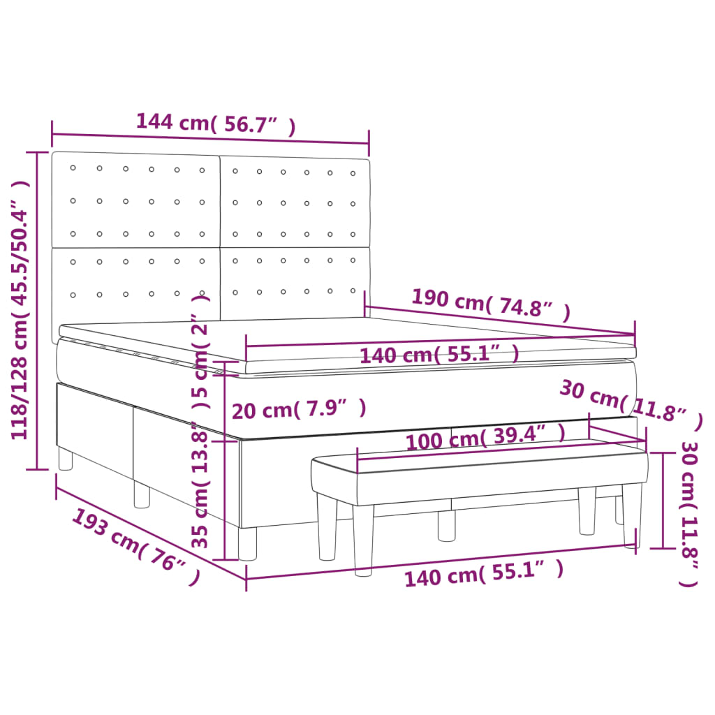 vidaXL Κρεβάτι Boxspring με Στρώμα Σκούρο Γκρι 140x190 εκ. Βελούδινο