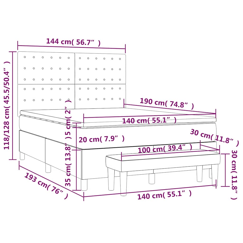 vidaXL Κρεβάτι Boxspring με Στρώμα Σκούρο Πράσινο 140x190εκ. Βελούδινο
