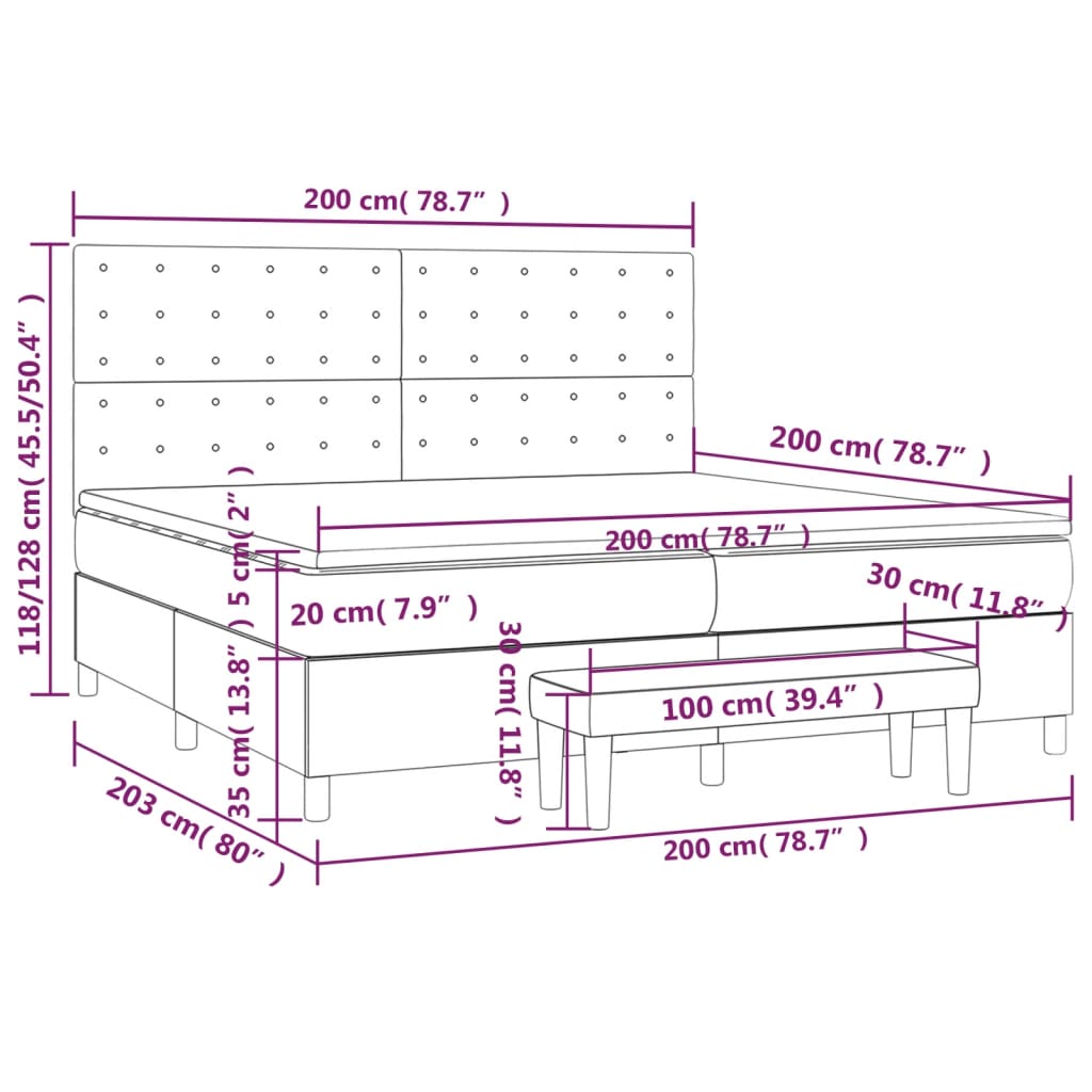 vidaXL Κρεβάτι Boxspring με Στρώμα Σκούρο Γκρι 200x200 εκ. Βελούδινο