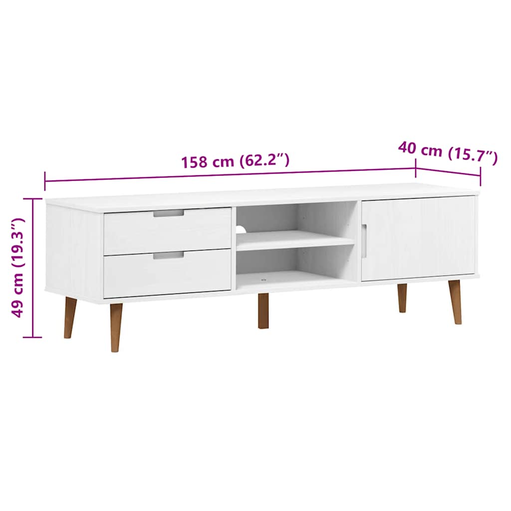 vidaXL Έπιπλο Τηλεόρασης MOLDE Λευκό 158x40x49 εκ. Μασίφ Ξύλο Πεύκου