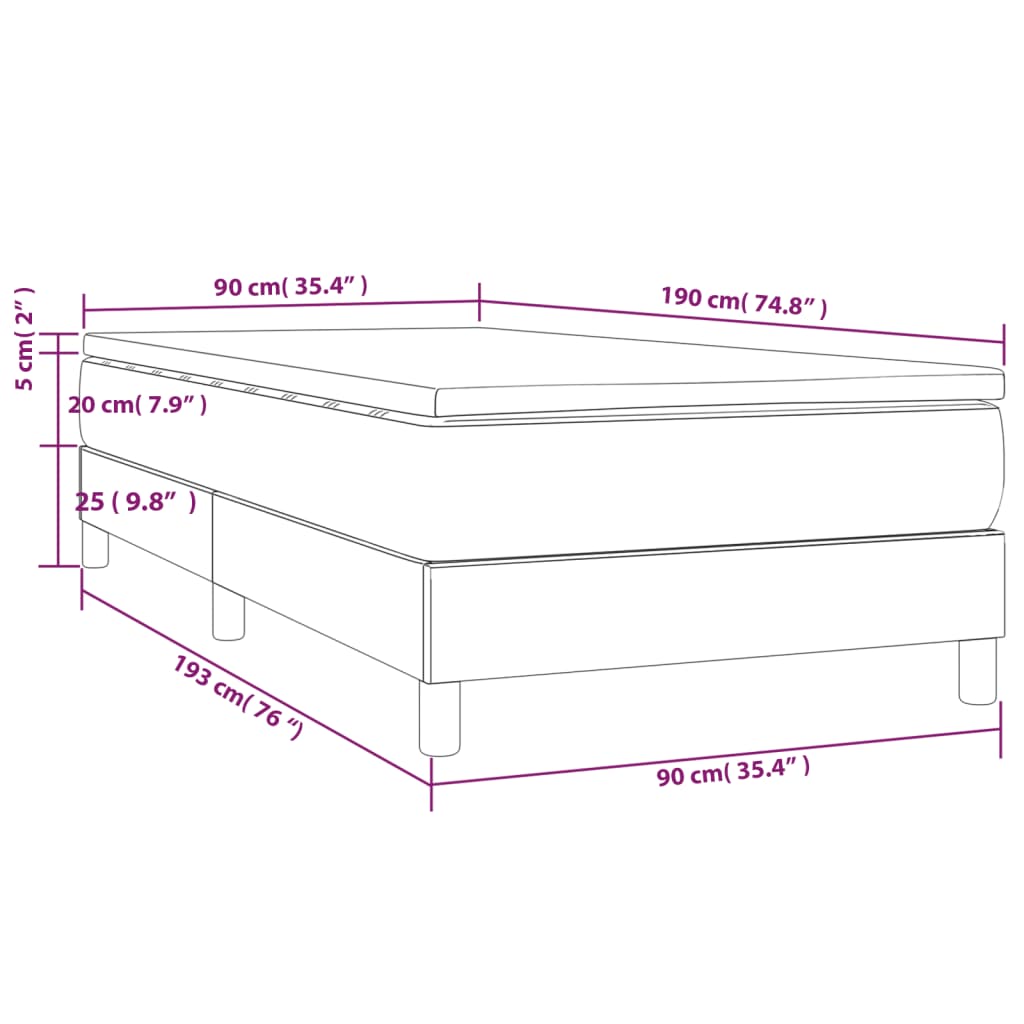 vidaXL Κρεβάτι Boxspring με Στρώμα Κρεμ 90x190 εκ.Υφασμάτινο