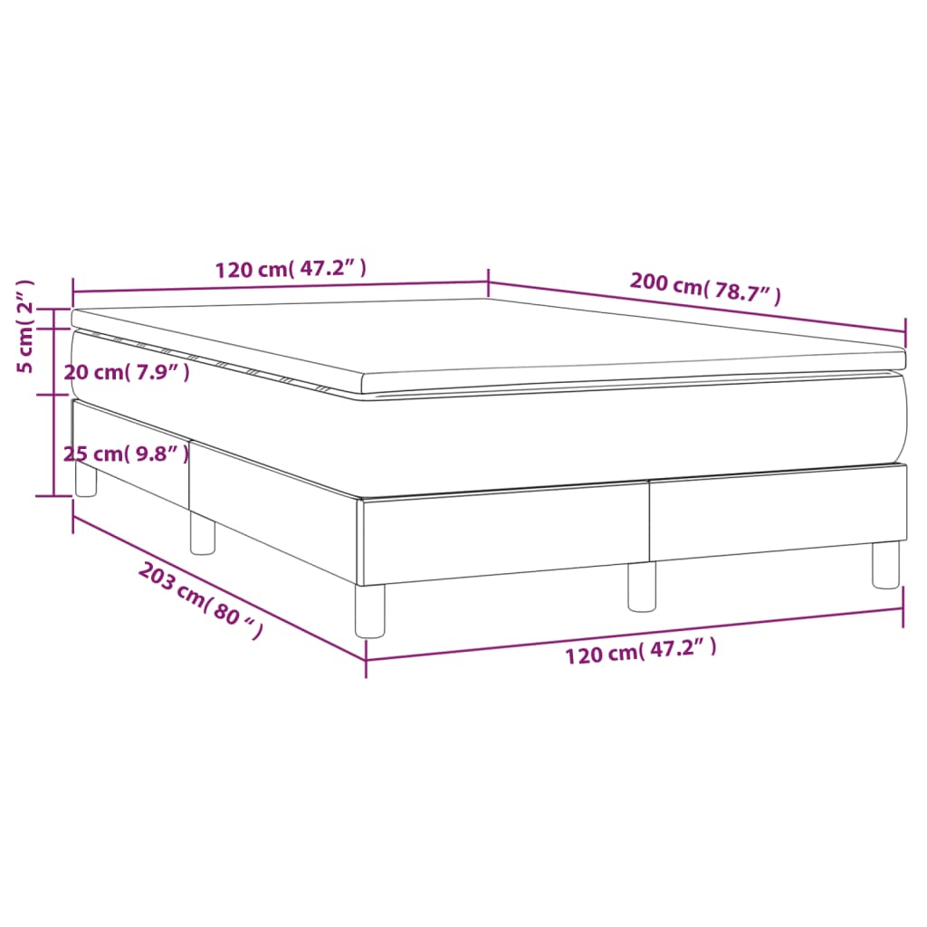 vidaXL Κρεβάτι Boxspring με Στρώμα Σκούρο Γκρι 120x200 εκ. Υφασμάτινο