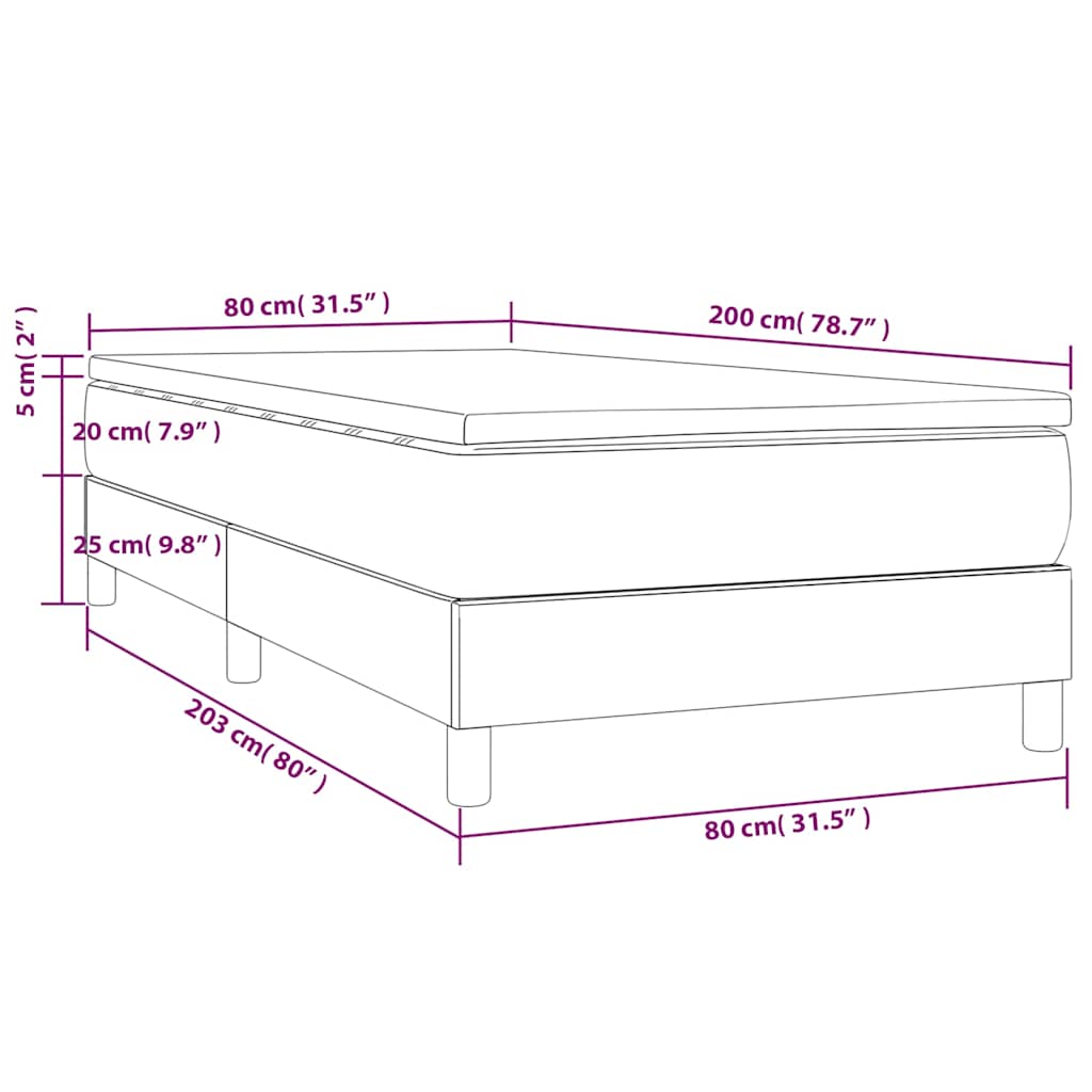 vidaXL Κρεβάτι Boxspring με Στρώμα Γκρι 80 x 200 εκ. Συνθετικό Δέρμα