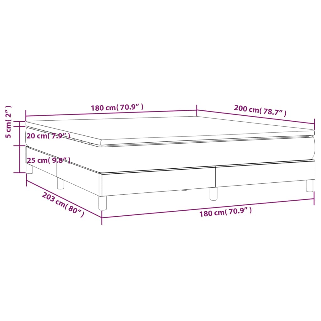 vidaXL Κρεβάτι Boxspring με Στρώμα Γκρι 180x200 εκ. Συνθετικό Δέρμα