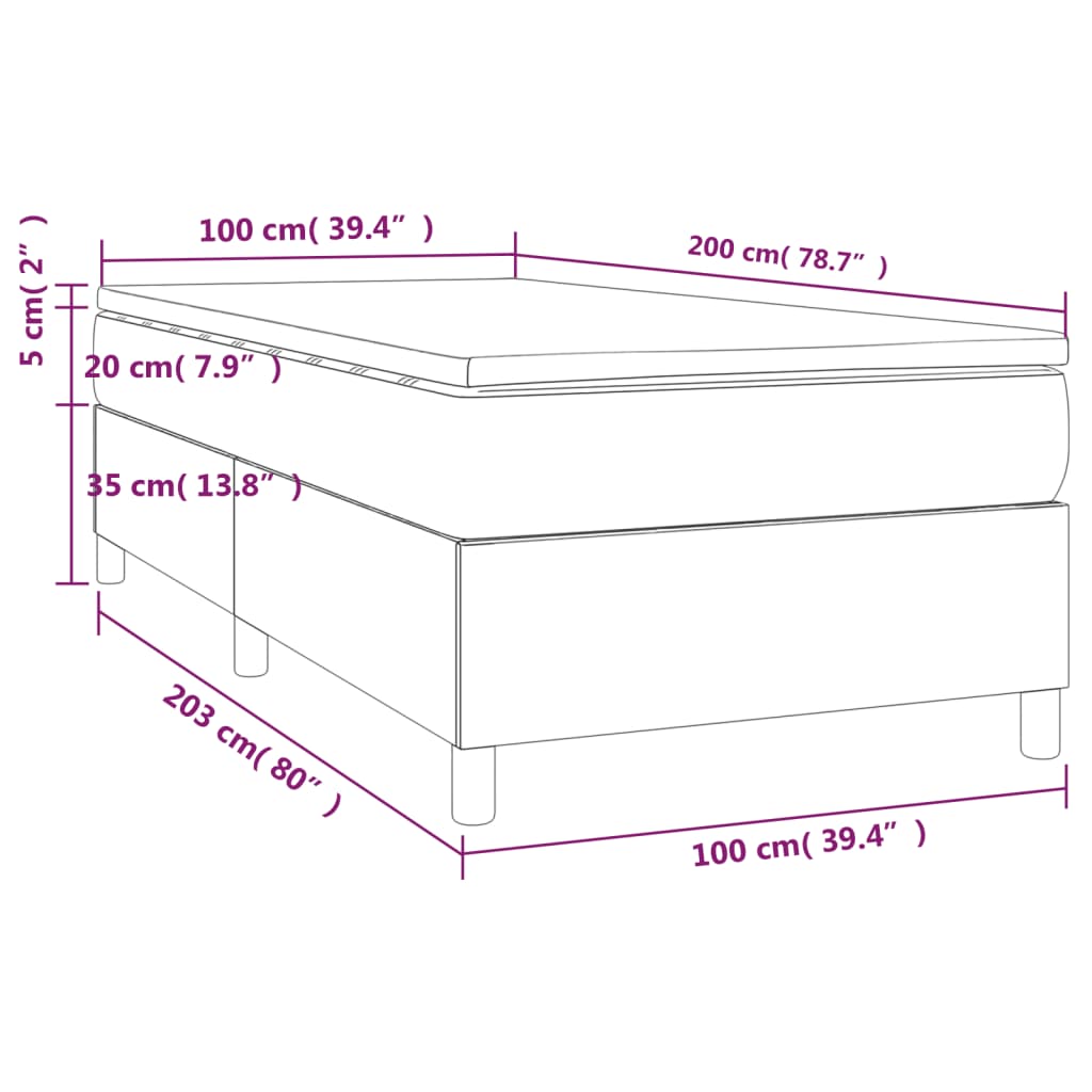 vidaXL Κρεβάτι Boxspring με Στρώμα Σκούρο Καφέ 100x200 εκ. Υφασμάτινο