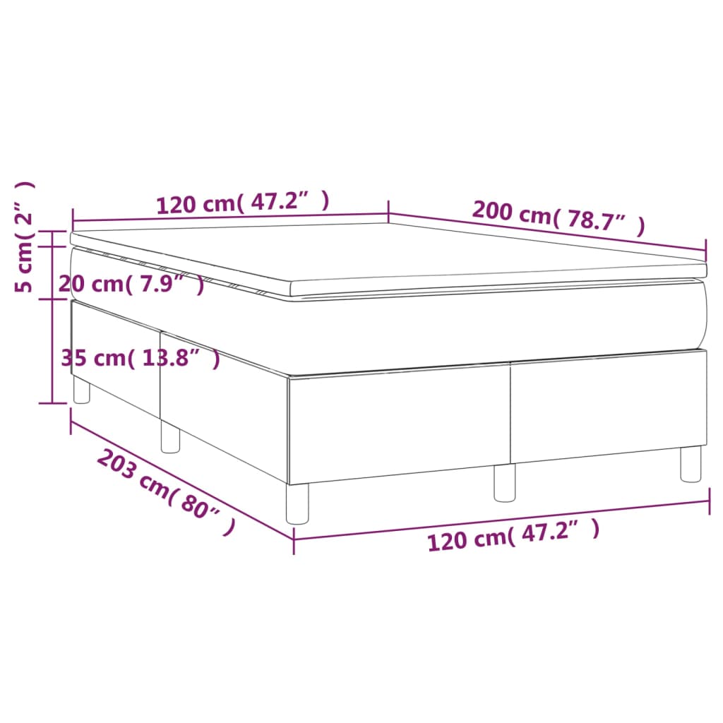 vidaXL Κρεβάτι Boxspring με Στρώμα Μπλε 120x200 εκ. Υφασμάτινο