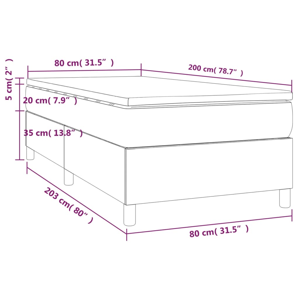vidaXL Κρεβάτι Boxspring με Στρώμα Γκρι 80 x 200 εκ. Συνθετικό Δέρμα