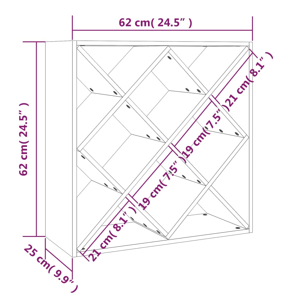vidaXL Κάβα Κρασιών Λευκό 62 x 25 x 62 εκ. από Μασίφ Ξύλο Πεύκου