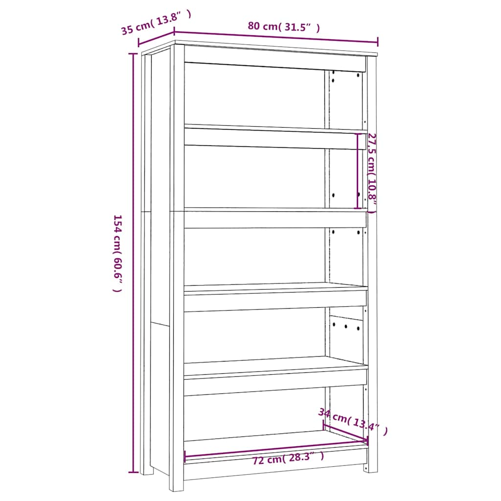 vidaXL Βιβλιοθήκη Μελί 80 x 35 x 154 εκ. από Μασίφ Ξύλο Πεύκου