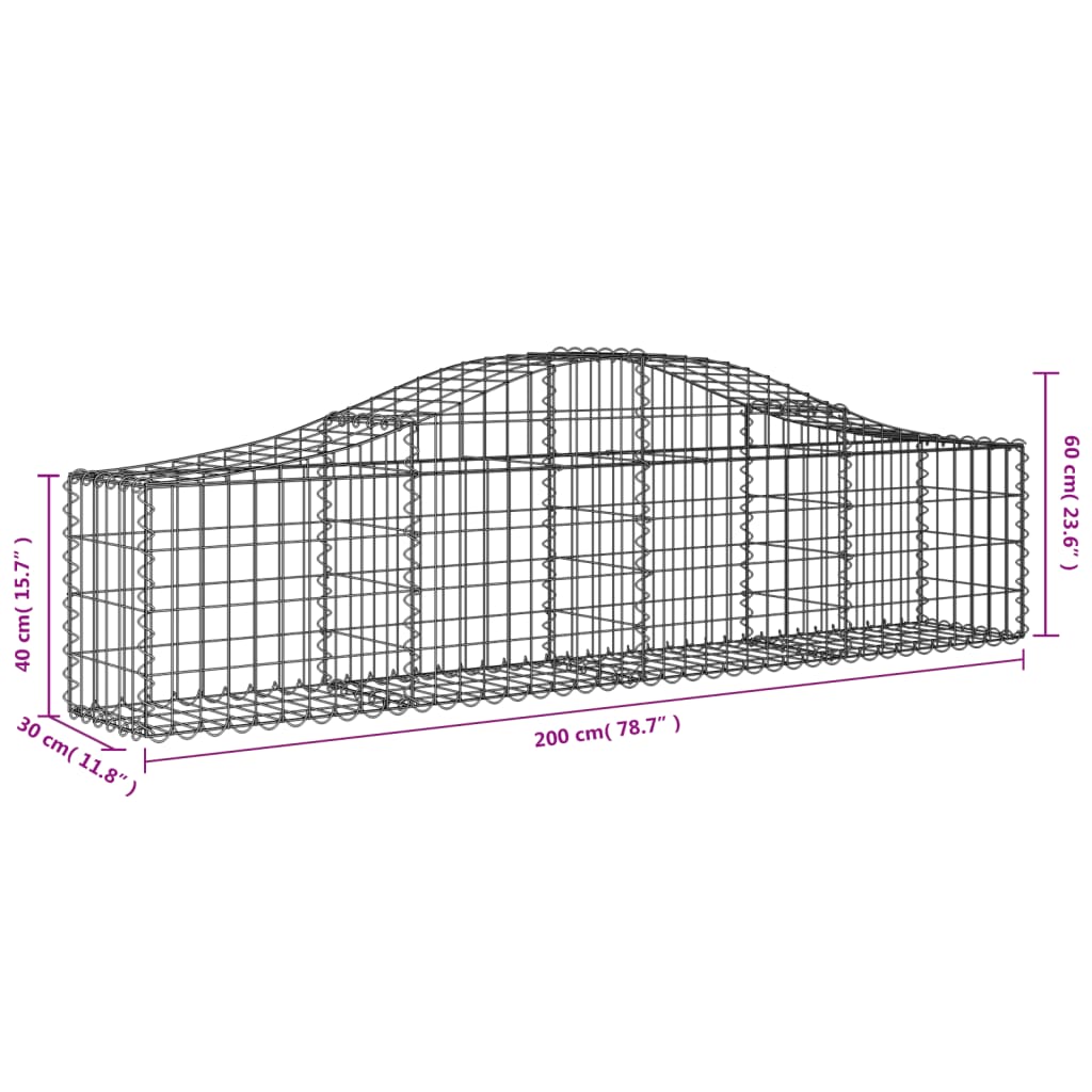 vidaXL Συρματοκιβώτια Τοξωτά 10 τεμ. 200x30x40/60 εκ. Γαλβαν. Ατσάλι