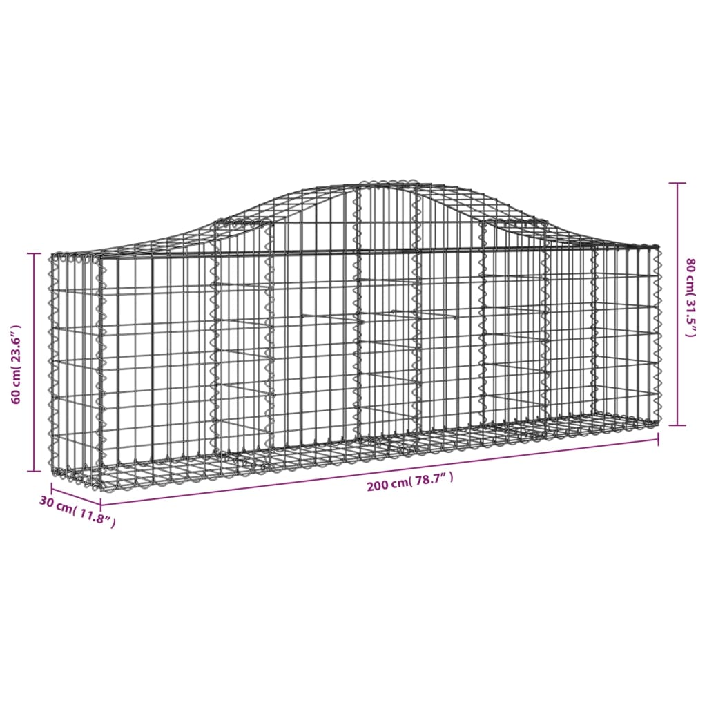 vidaXL Συρματοκιβώτια Τοξωτά 20 τεμ. 200x30x60/80 εκ. Γαλβαν. Ατσάλι