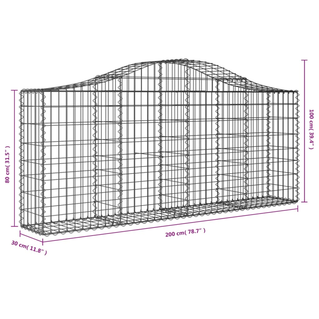 vidaXL Συρματοκιβώτια Τοξωτά 12 τεμ. 200x30x80/100 εκ. Γαλβαν. Ατσάλι