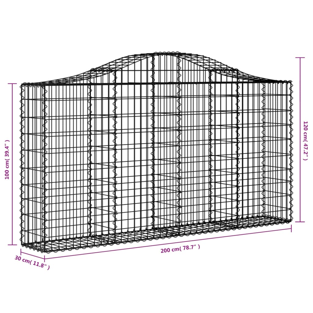 vidaXL Συρματοκιβώτια Τοξωτά 25 τεμ. 200x30x100/120 εκ. Γαλβαν. Ατσάλι