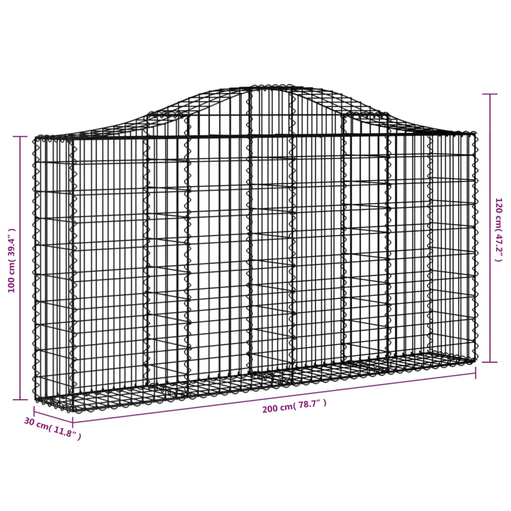 vidaXL Συρματοκιβώτια Τοξωτά 30 τεμ. 200x30x100/120 εκ. Γαλβαν. Ατσάλι