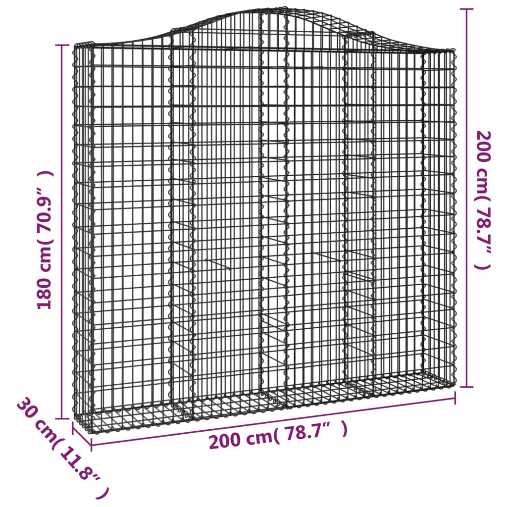 vidaXL Συρματοκιβώτια Τοξωτά 10 τεμ. 200x30x180/200 εκ. Γαλβαν. Ατσάλι