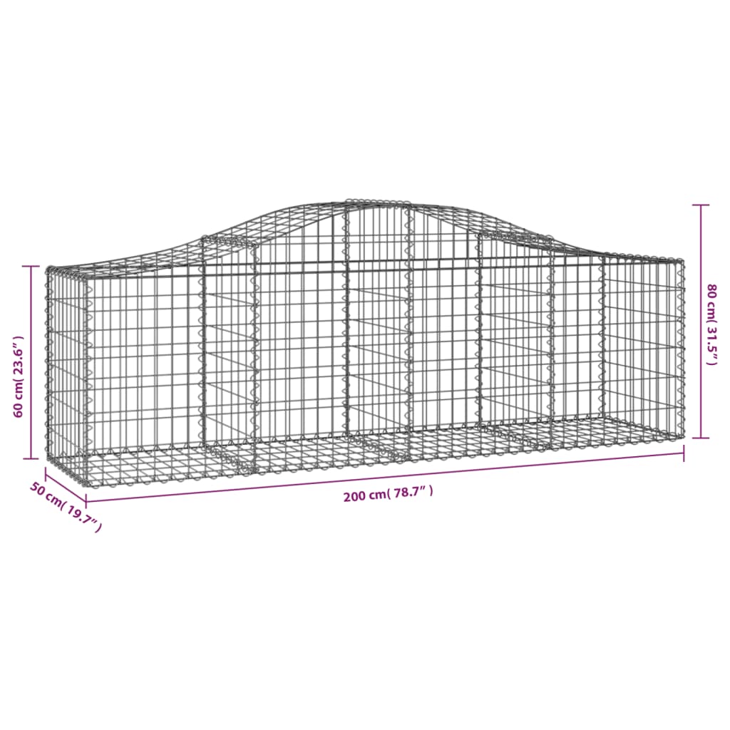 vidaXL Συρματοκιβώτια Τοξωτά 25 τεμ. 200x50x60/80 εκ. Γαλβαν. Ατσάλι