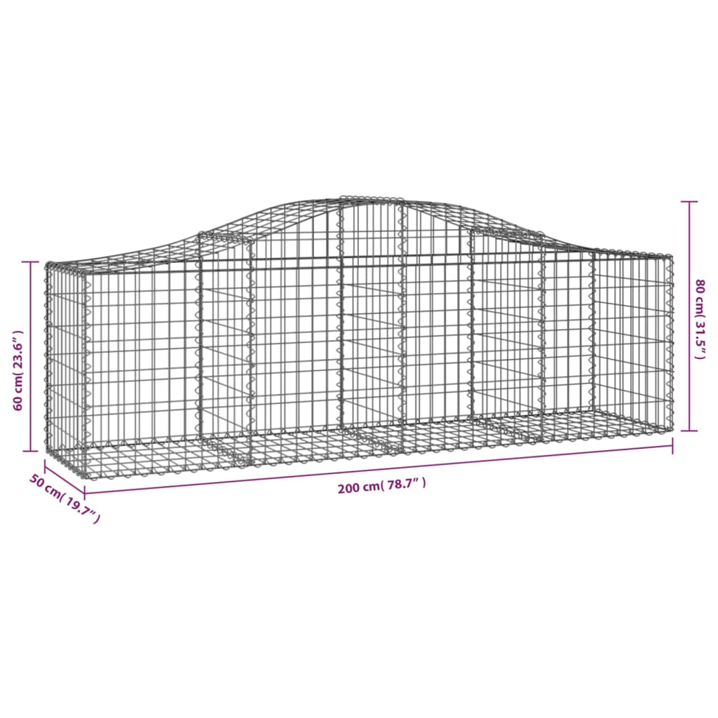 vidaXL Συρματοκιβώτια Τοξωτά 50 τεμ. 200x50x60/80 εκ. Γαλβαν. Ατσάλι