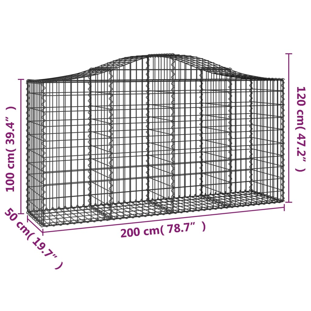 vidaXL Συρματοκιβώτια Τοξωτά 20 τεμ. 200x50x100/120 εκ. Γαλβαν. Ατσάλι