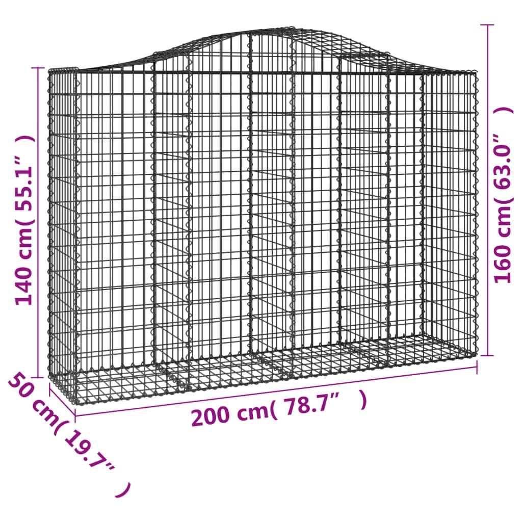 vidaXL Συρματοκιβώτια Τοξωτά 6 τεμ. 200x50x140/160 εκ. Γαλβαν. Ατσάλι